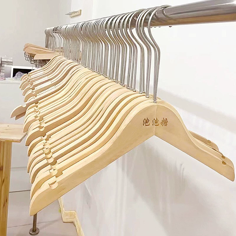 Wooden non-slip hanger, natural wood, trousers clip & shoe last options, silver hook, single