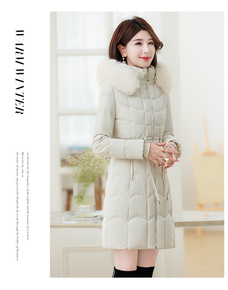 Women's Mid-length Down Jacket With Fur Collar Slim Fit Winter Coat_voghion.com