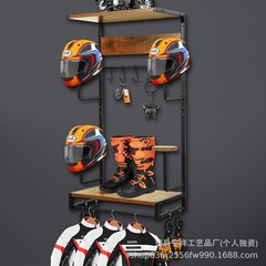 国境を越えた壁のヘルメット収納棚鉄木結合収納棚機関車皮ハンガー壁掛け式ヘルメット展示棚