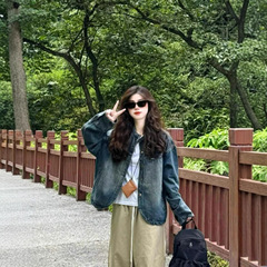 超好看做旧牛仔外套女春秋日系复古宽松休闲设计感小众夹克牛仔衣