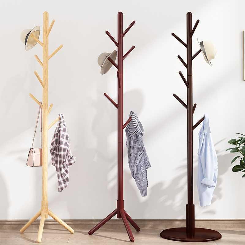 Solid wood floor-standing coat rack, bedroom home vertical clothes rack, clothing rack, simple modern bag rack