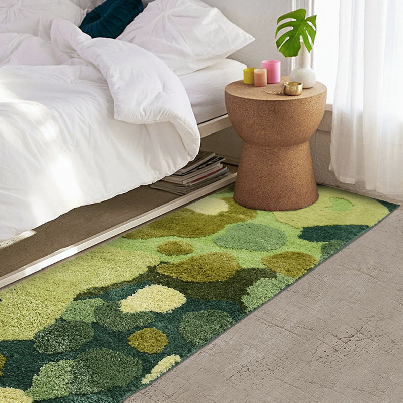 PK7J Rural Style Modern Minimalist Green Plush Rug Cat-Friendly Bedroom Bedside Mat Moss