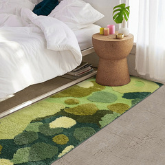 PK7J Rural Style Modern Minimalist Green Plush Rug Cat-Friendly Bedroom Bedside Mat Moss