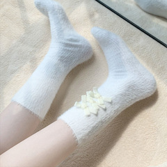 White fluffy socks for girls, cute short-to-mid calf, lined and thick cotton warm socks, warm socks, Japanese-style JK, puffy socks
