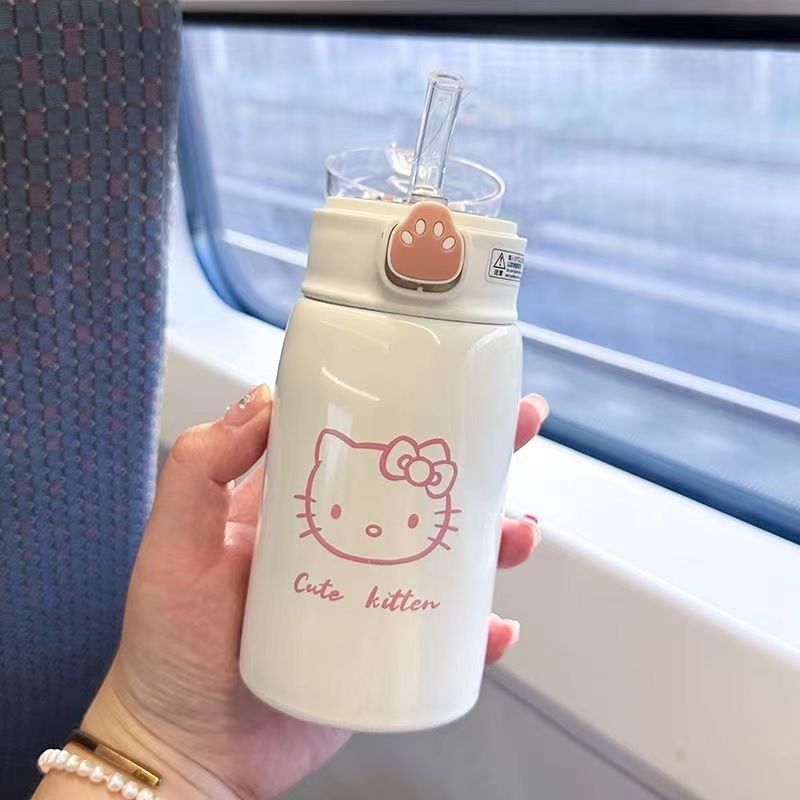 猫爪系列保温杯高颜值可爱女生吸管杯不锈钢便学生水杯现货|undefined