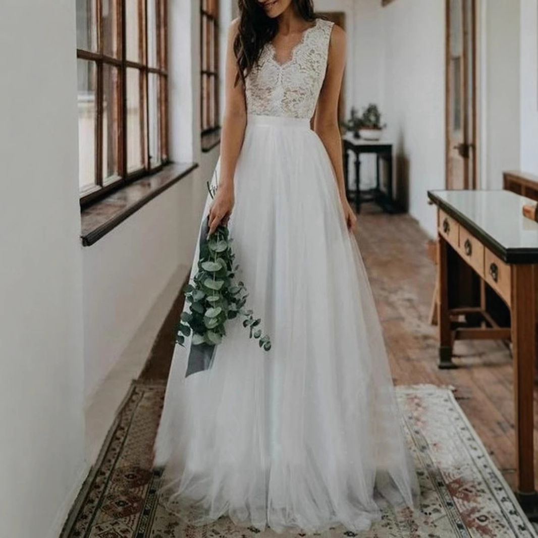 2025 New Shoulder Deep V Neck Sleeveless Large Backless Slim Lace Small Trailing a Version Wedding Dress Travel Photography Gauze