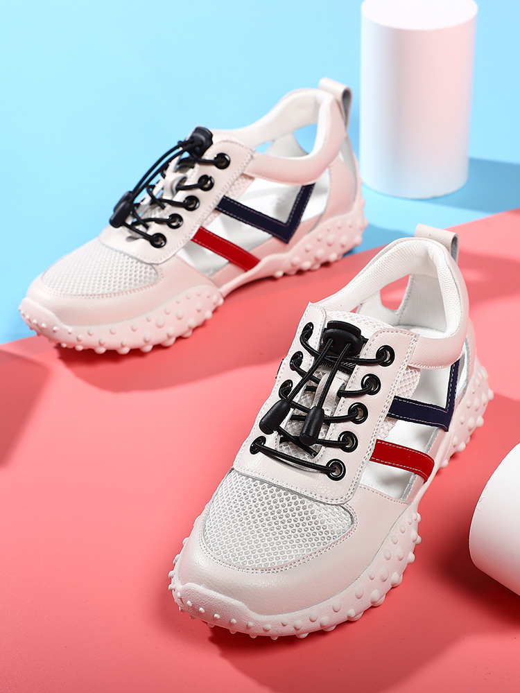 Sandal da mềm nữ bít mũi đế bằng chống trượt thoáng khí mùa xuân hè — LJ 58116 mét nâu rỗng, JST 1111 trắng xanh lá rỗng, LJ 1070 mặt lưới trắng, LJ 1062 rỗng trắng và đen chi tiết 2