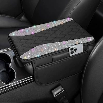 Diamond-embellished car interior armrest pad, Armrest box - colored-diamond