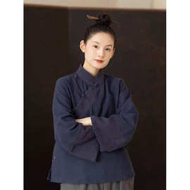 2026春季新款文艺复古新中式改良国风国潮斜襟立领盘扣衬衫女