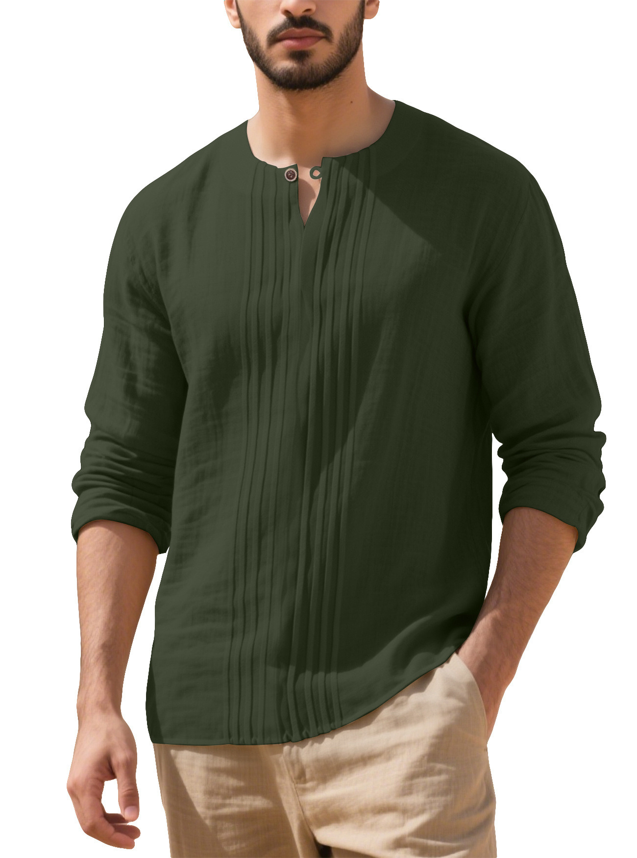 Herren Langarm Leinen T-shirt Set Für Herbst Und Winter_voghion.com