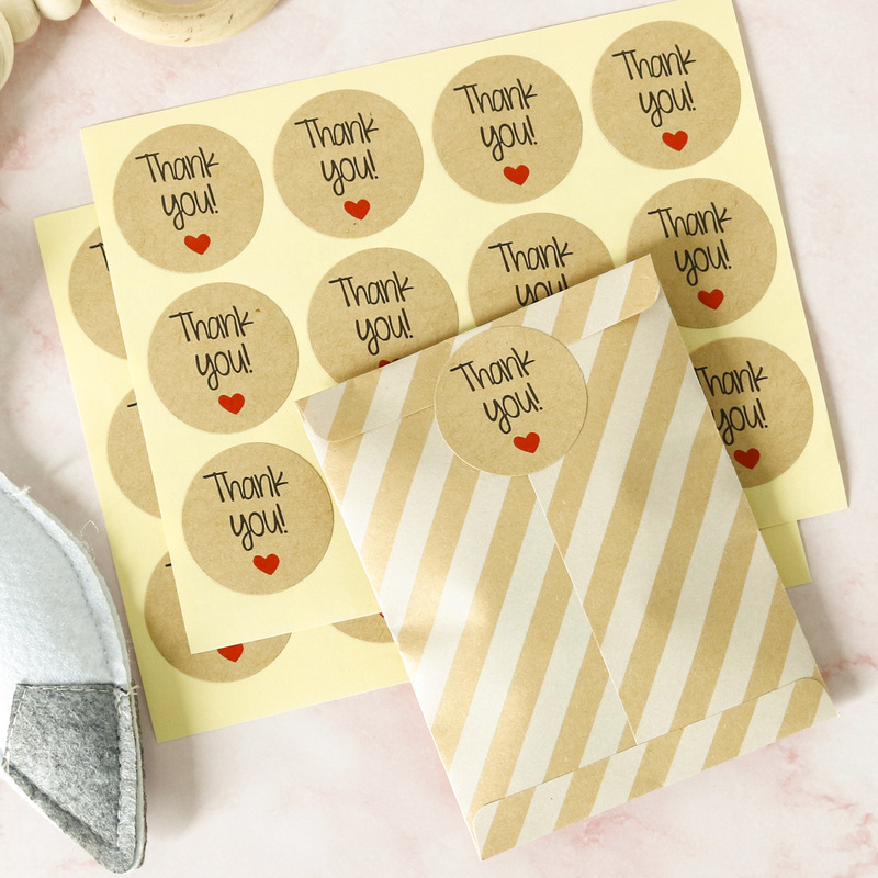 12枚红心Thank you牛皮纸感谢封口贴 DIY礼品装饰贴纸 不干胶标签