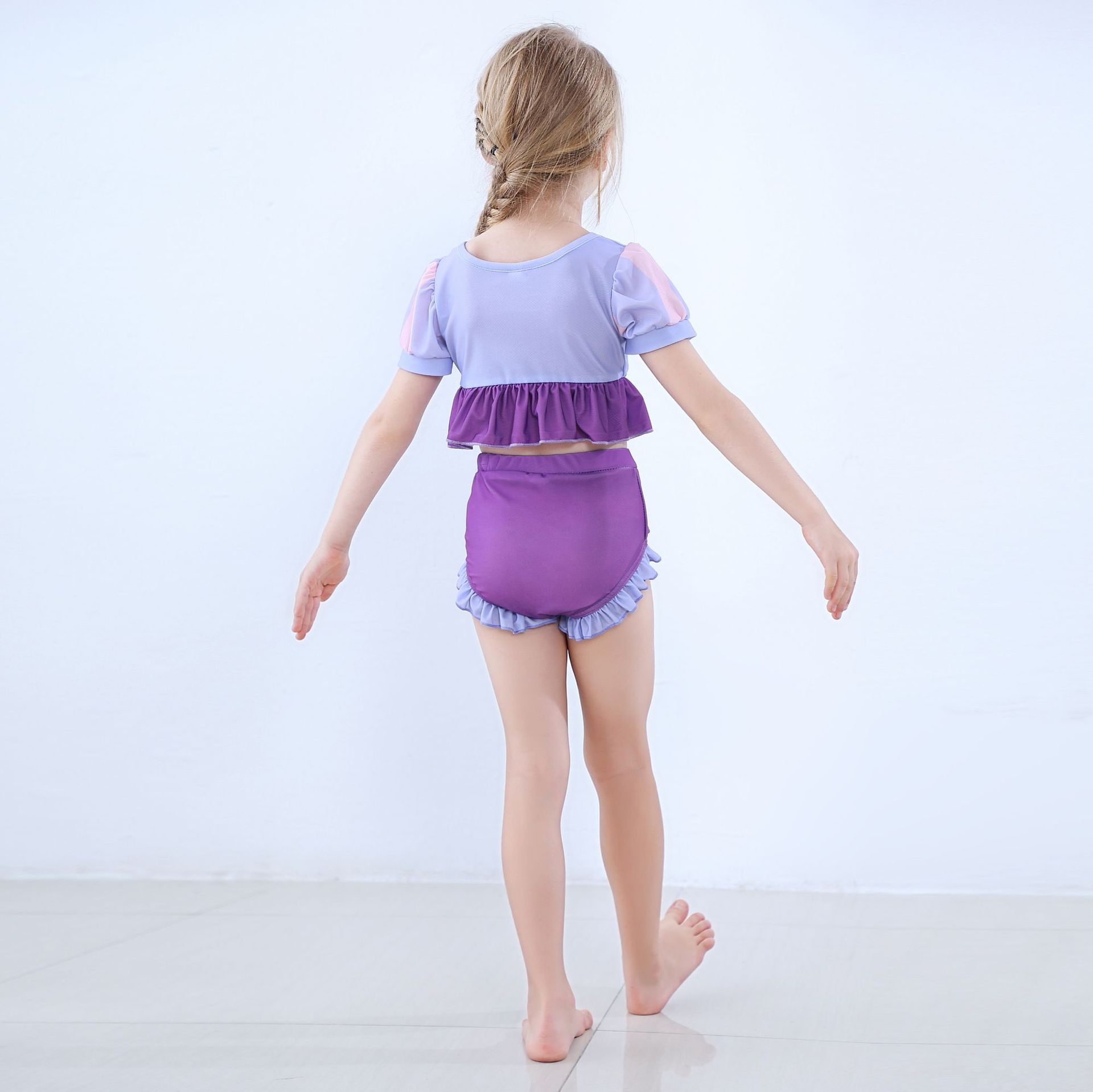 Girl'S Cartoon Color Block Crop Top Kids Swimwear display picture 3