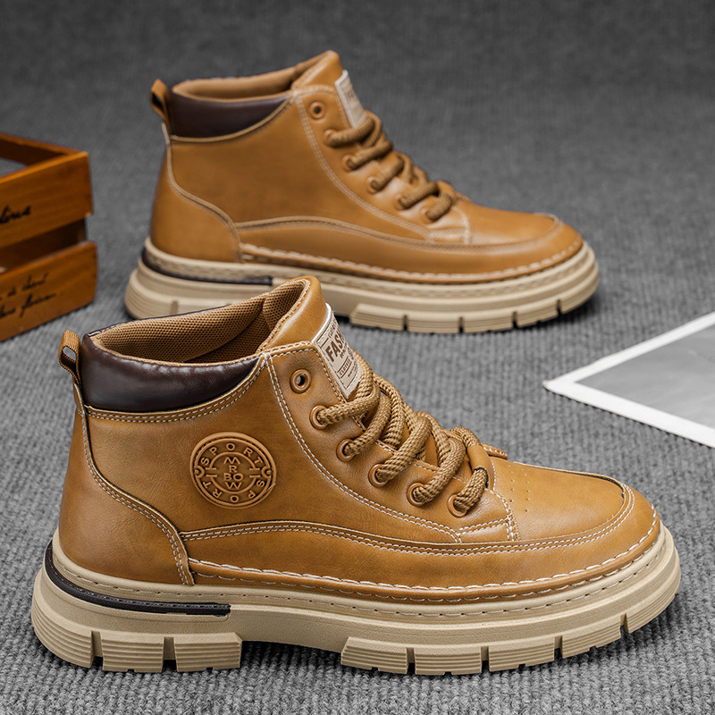 Martin Boots Men 's Spring Retro Inglés zapatos de cuero casuales de hombre aumentan la altura de las botas impermeables
