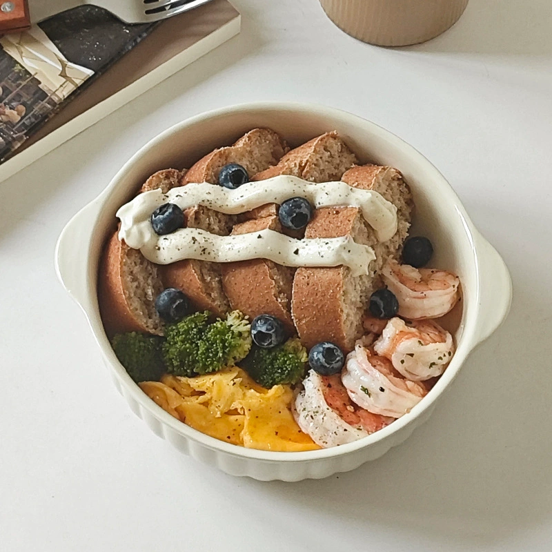 Двойной уши керамическая миска (INS Wind Ceramics), 7.5 дюйма, может использоваться в микроволновке и духовке-гриль, кремовые цвета