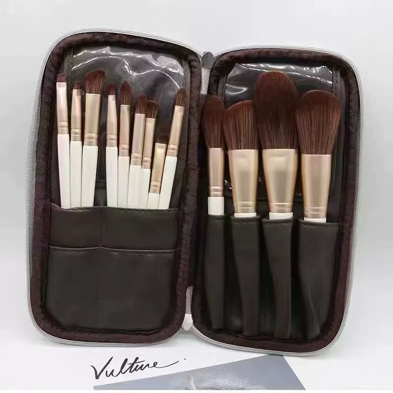 Foldable makeup brush organizer bag, soft handheld roll, 10–14 pockets, zipper option