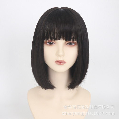 Wig women's short hair bob head full headgear breathable rose mesh chemical fiber hair face trimming simulated clavicle hair wig headgear