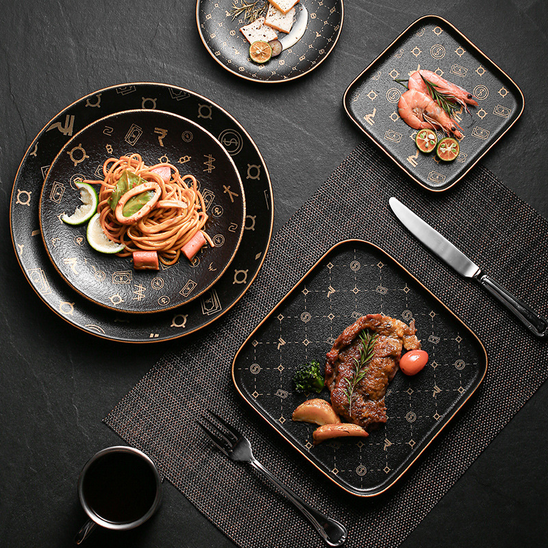 Japanese black matte ceramic high quality dinner plate for home use