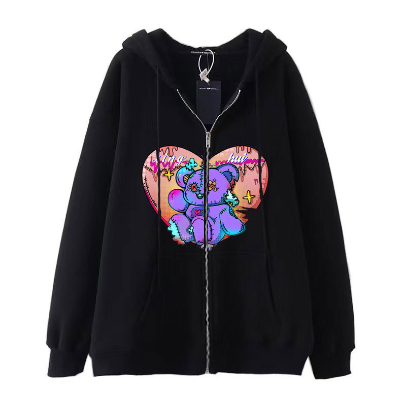 Dark style hip hop Gothic Harajuku y2g love bear printed zipper hoodie Harajuku coat sweater Dark style hip hop Gothic Harajuku y2g love bear printed zipper hoodie Harajuku coat sweater
