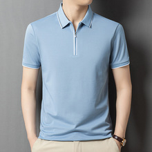 2025夏季新款男士短袖POLO衫含桑蚕丝T恤半袖翻领休闲短袖一件代