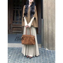 鸿衫 2025年秋冬新款外套高级感小众设计感斗篷+针织连衣裙女