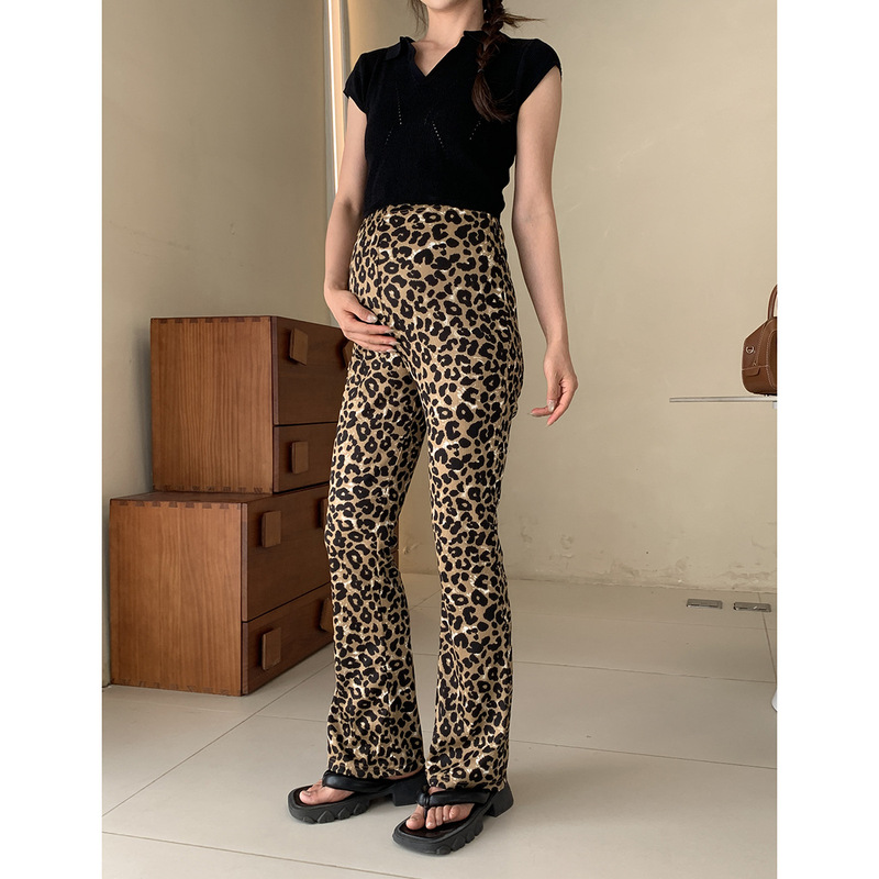 Summer Thin Maternity Ice Silk Flared Floor-Length Pants High-Elastic Casual Pants Trendy Flared Floor-Length Pants