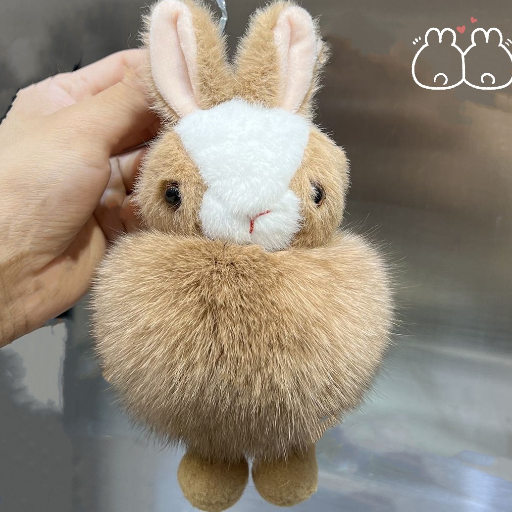 Piel de zorro real lindo conejito coche llavero colgante ins felpa muñeca bolsa mochila adornos de bolas de piel