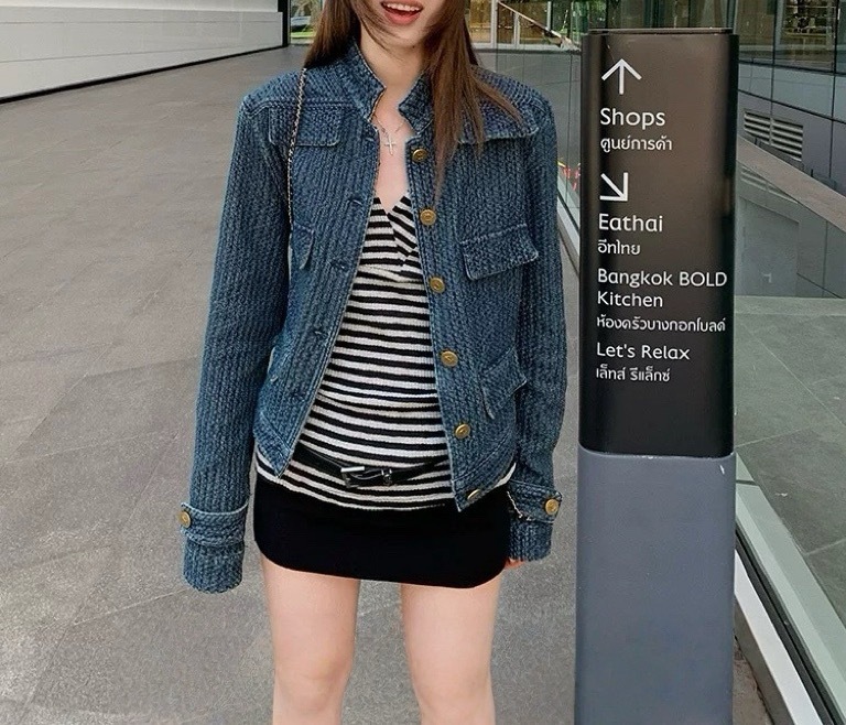 老钱质感牛仔短外套女小香风单排扣高级立领夹克春季新款|undefined