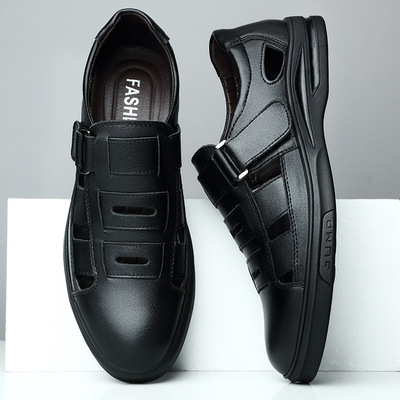 【真牛皮】男士皮凉鞋夏季透气真皮2020新款中老年洞洞鞋软底爸爸