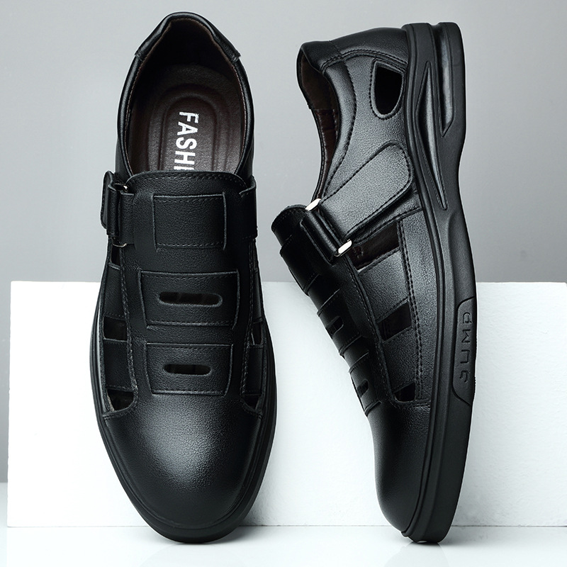 【真牛皮】男士皮凉鞋夏季透气真皮2020新款中老年洞洞鞋软底爸爸