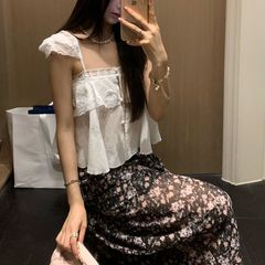 2025新款[甜系女孩]T恤蕾丝拼接花边吊带背心女夏季韩系小衫上衣