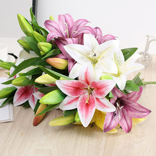 鹿克 2 flowers 1 bud lily wholesale home short branch simulated sweetheart lily wedding decoration fake flower entrance decoration flower
