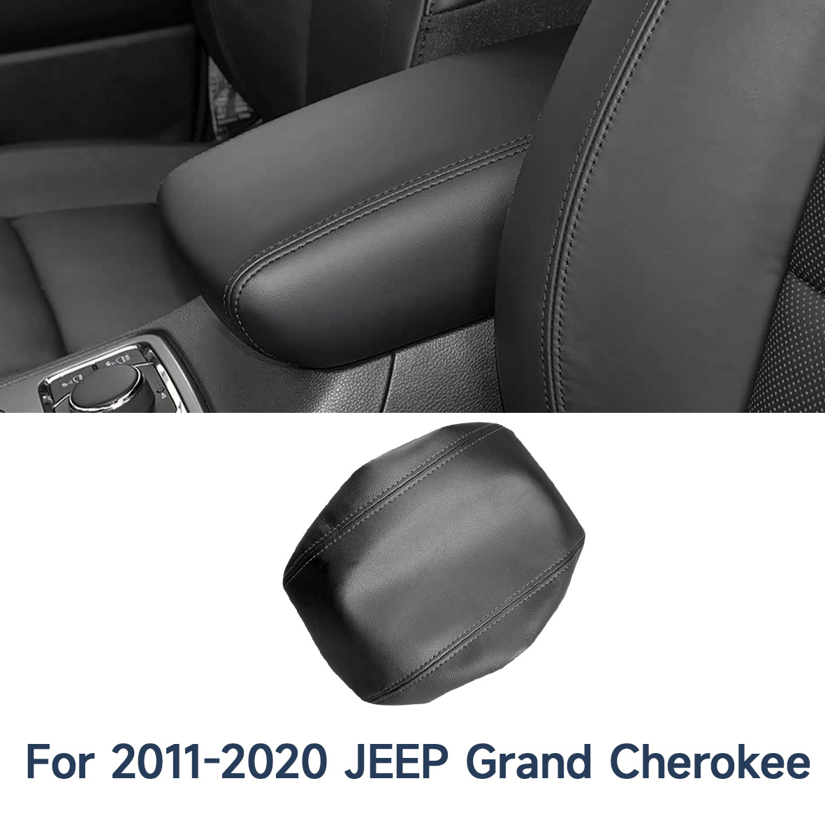 Dà Qiè Nuò Jī Armrest Box Cover for 2011-2020 JEEP Grand Cherokee (Sürətlər qutusu və əl tormozu başlıqları) - easy-installation-just-slip-on-black-leather-black-stitching