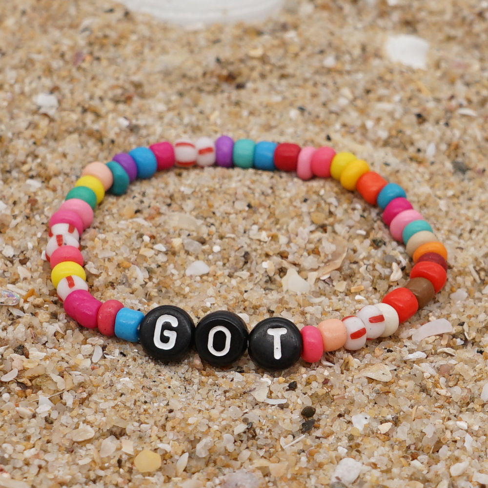 Bohemian Glass Colored Millet Beads Letter Beaded Small Bracelet display picture 37