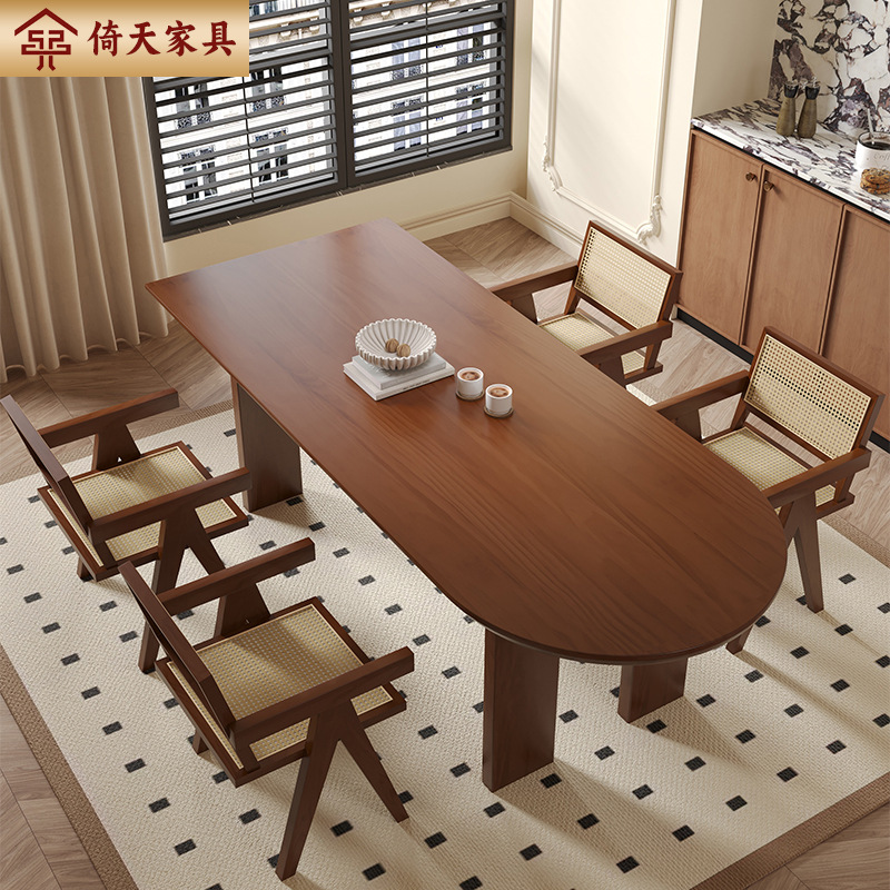 Modern Minimalist Solid Wood Dining Table and Chair Set for Small Apartments, Rectangular Eating Table