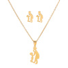 Fashionable universal golden necklace stainless steel, chain, set, earrings, suitable for import, 3 piece set