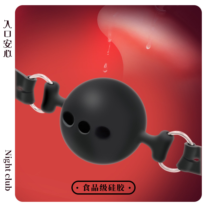 Silicone Ball Gag with Leather Straps, Red Adjustable Mouth Harness for Bondage Training — detail image 1