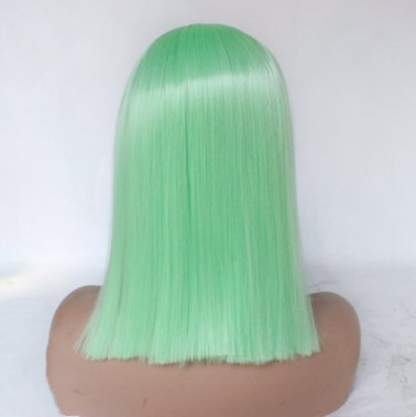 Moda manzana verde medio dividido hombro recto fibra química mitad mano tejida frente encaje completo peluca LW0140