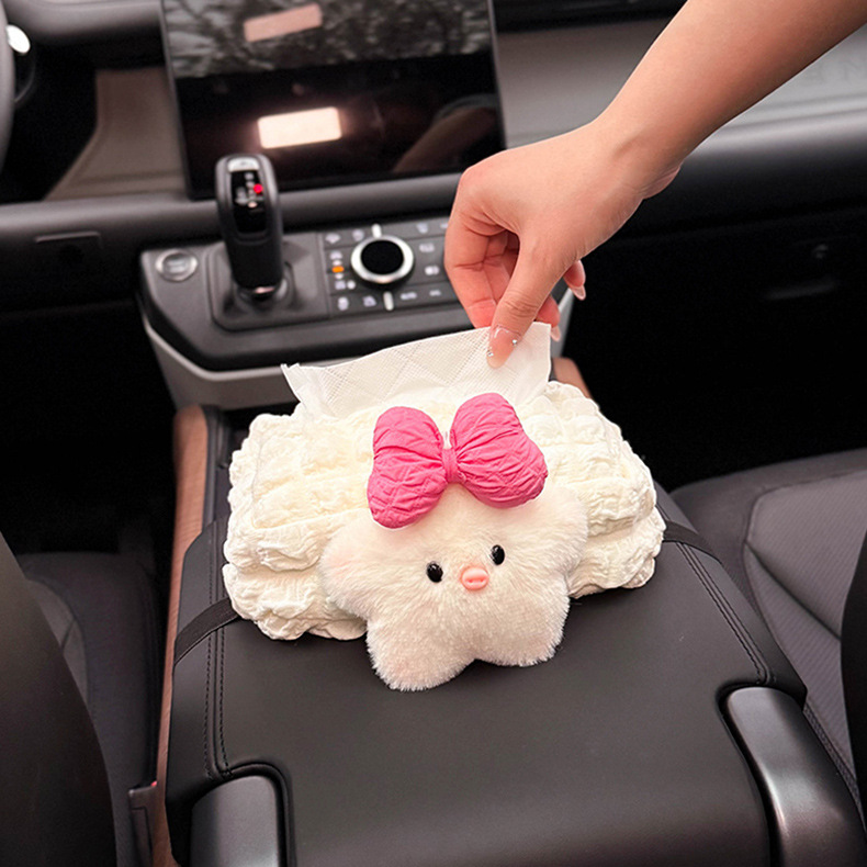 2026 New Car Tissue Box Car Armrest Box Tissue Bag Car Tissue Paper Box Pig Girl Cute