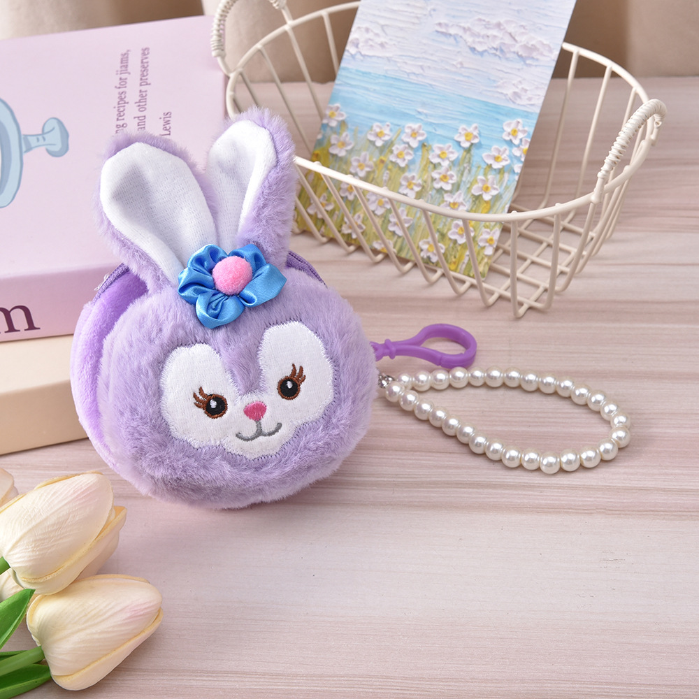 Bolso de cambio, bolso de peluche moderno, bolso de perla portátil compacto, bolso de almacenamiento de chicas, dibujos animados lindos
