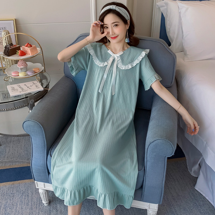 Pijama de mangas largas para mujeres sobre las rodillas pijama de viento primavera y otoño de hadas corte muñeca cuello princesa viento conjunto de verano