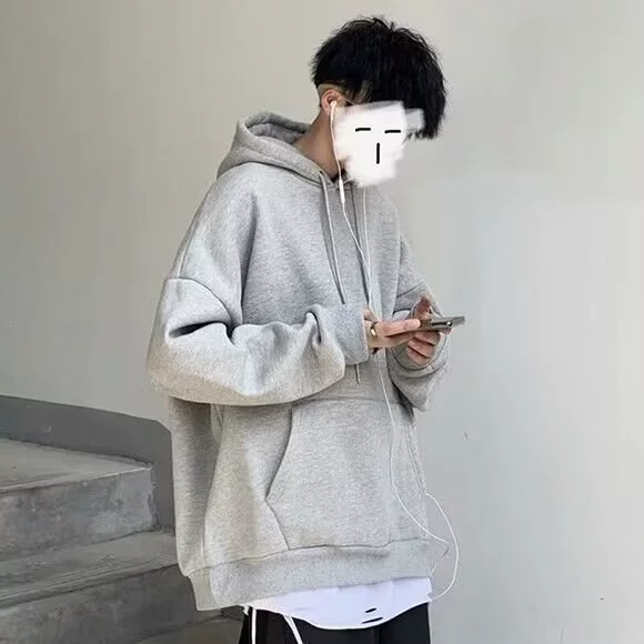 Гонконгский ветер уличный сплошной свободный свитер с длинными рукавами с капюшоном