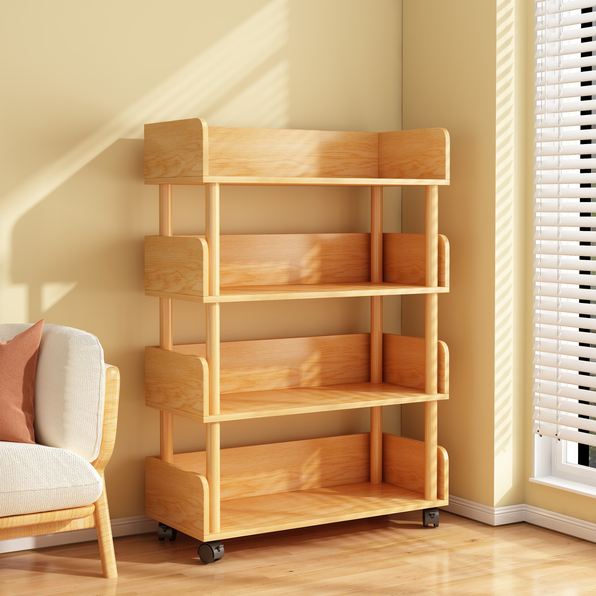 Estante de libros simple integrado contra la pared estante de almacenamiento móvil estante de almacenamiento de libros estante de almacenamiento de juguetes vertical multicapa para estudiantes