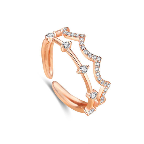 S925 silver double-layer crown women's ring European and American cross-border wave ring women's full diamond Amazon live mouth inlaid zircon jewelry