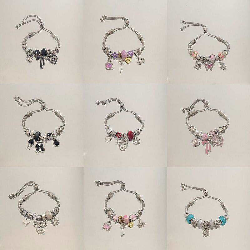 Pan's New Bowknot Heart-Shaped Niche Bracelet for Women, Non-Fading Stainless Steel Charm, Cross-Border Snake Bone Titanium Steel Pan's New Bowknot Heart-Shaped Niche Bracelet for Women, Non-Fading Stainless Steel Charm, Cross-Border Snake Bone Titanium Steel