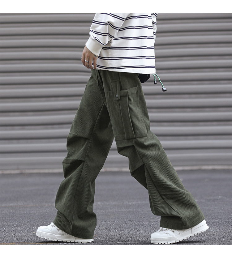 Winter corduroy oversized men's pants, loose plush and thickened work clothes pan's street versatile wide leg_voghion.com
