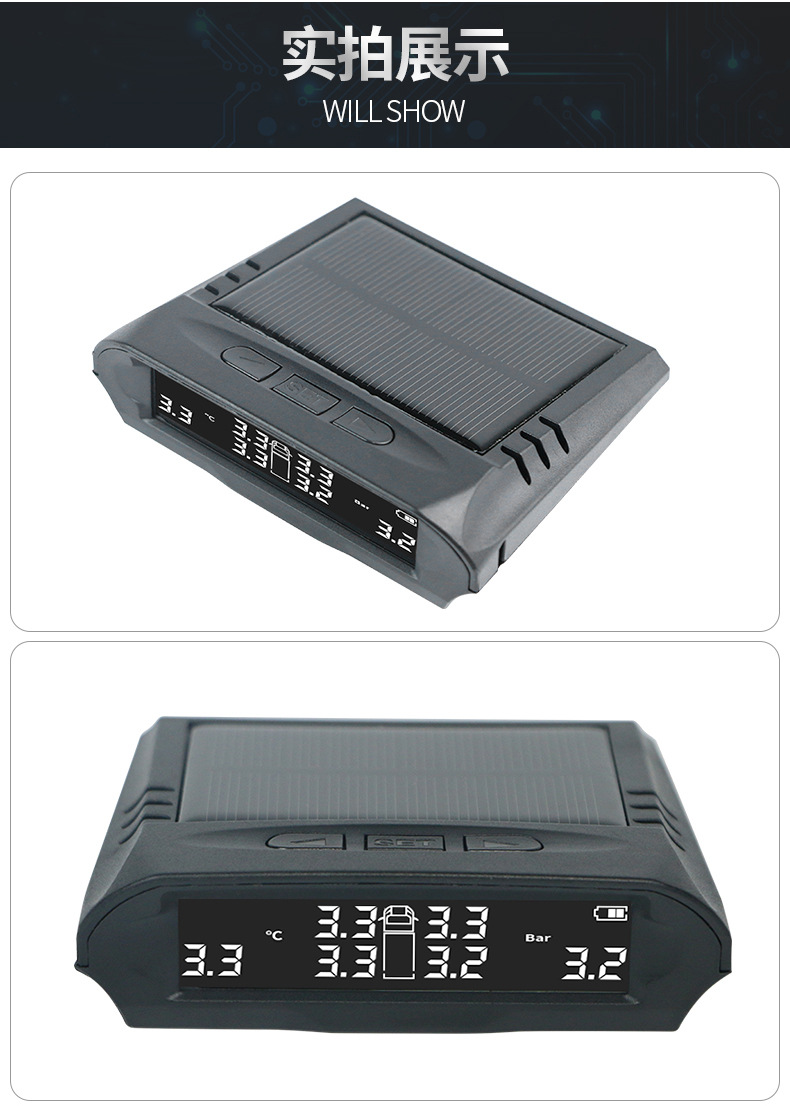 Truck Tire Pressure Monitoring Solar-Powered Tpms External 6-Tire Pressure Detection Truck Monitor Sensor Digital Display