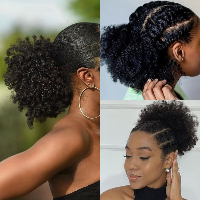 Foreign Trade Wigs, African Black Wigs, Ponytail Fluffy Small Curls, 8 Cluster Hairpieces, Hair Ring, Daily Wear Wig Extensions
