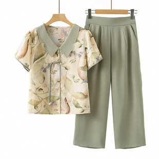 2025 New Chinese Style Suit, Western Style Chiffon Short-Sleeved T-Shirt, Fashionable Shirt, New Chinese Style Summer Dress for Middle-Aged and Elderly Mothers