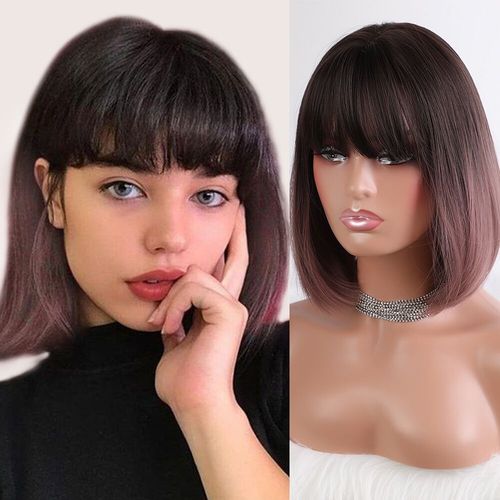European and American cross-border overseas trade new Amazon export full head cover bangs gradient pink bobo short hair wig for women