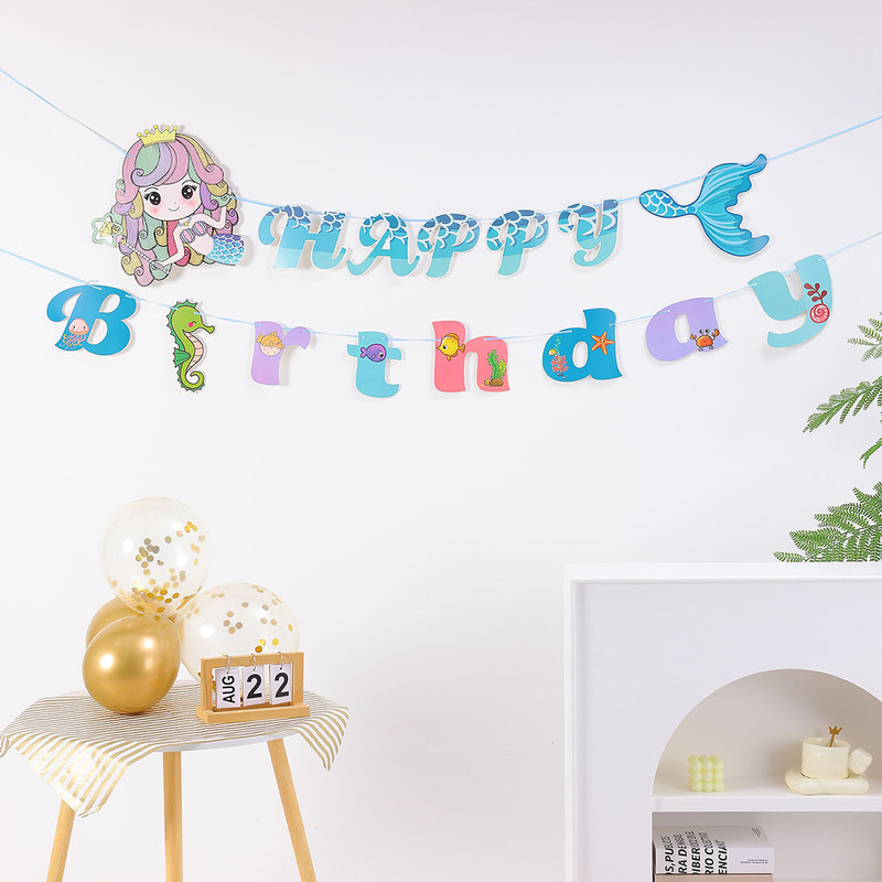 マーメイドフラッグ ファットヘッドドール 誕生日フラッグ 英語誕生日バナー|undefined